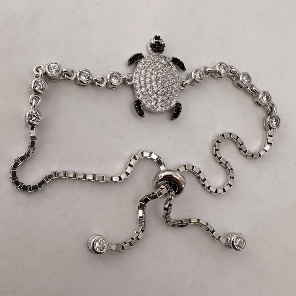 925 Silver turtle bracelet black and clear cz stones - Picture 3 of 5